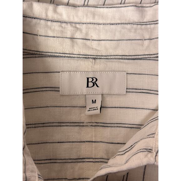 Banana Republic Top Medium Womens Boxy Crop Linen Shirt Vanilla Striped - Picture 7 of 9